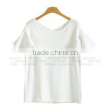 Gold supplier wholesale Custom blank t-shirt women short-sleeve t shirt design with Lotus leaf sleeve