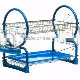 Kawachi Stainless Steel Chrome 2 Tier Dish Drainer Rack Glass Utensil-Blue thumbnail-4