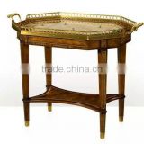 Handmade Marquetry Square Wood Coffee Table Vintage Living Room Furniture Solid Wood Carved Side Table With Bronze Side Handles