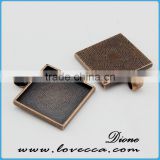 Flat Square glass cabochon pendant tray,antique bronze metal setting for necklace accessories