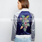 MGOO Customized Satin Floral Embroidered Bomber Jacket Streetwear Raglan Sleeve Autumn Coat Women thumbnail-3