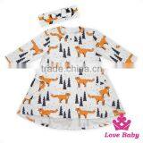 Lovebaby Printed Fox Latest Children Dress Designs With Same Fabric Bow Headband Frock Suit thumbnail-1