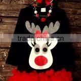 Baby Girls Reindeer Christmas Dress With Matching Necklace and Bow thumbnail-1
