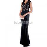 2017women Clothing Manufacturers Guangzhou Evening Dress Supplier Hollow Lace Patchwork Black Dress Evening thumbnail-1