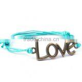 2PCs Antique Bronze Love Faux Suede Leather Cord Charm Bracelets thumbnail-6