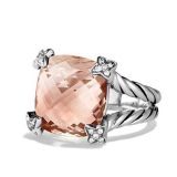 Sterling Silver Jewelry 15mm Cushion On Point Ring with Morganite(R-132)