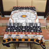 Indian Cotton Table Cloth Black Zodiac Horoscope Printed Dinning Table Cloth Vintage Wall Hanging Throw Bed Sheet Cover TC5 thumbnail-2