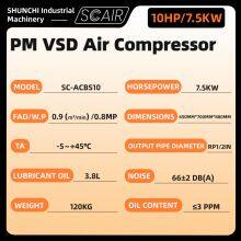 Pequeño y portátil compresor de aire de tornillo de imán permanente de bajo ruido de 10HP/7.5kw thumbnail-3