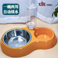 Экологически чистая силиконовая миска для домашних животных с антискользящим покрытием, роскошная нержавеющая стальная миска для собак и кошек с двойным питателем, тарелка для корма домашних животных thumbnail-2