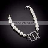 Delicate 925 silver jewelry, Custom characters pure silver pearl bracelet