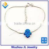 Silver Hamsa Bracelet / Synthetic Opal Blue Opal Bracelet thumbnail-2