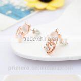 New Pure Gold Plate Cute Kitten Sweet Opal Cat Bowknot Stud Earrings thumbnail-6