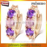 Hot Sell Gold Plated Purple Crystal Jewelry Round Zirconia Design Earrings Chinese thumbnail-1