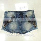 Black lace sexy lace decoration both side zippers women short denim skirt ,wholesale