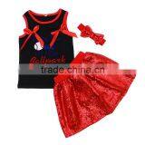 Wholesale Black Tank Top and Red Sequin Skirt With Matching Headband Baseball Girl Sport Wear thumbnail-1