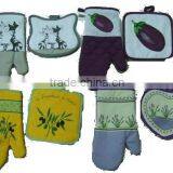 Cotton Twill Material Kitchen Textile Set Silk Screen Printing Oven Mitten Cat Design Shaped Pot Holder Set thumbnail-1