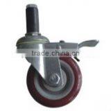 JY-305|3 Inch Bearing Swivel Red Polyurethane Double Brake Heavy Duty Casters and Wheels thumbnail-6