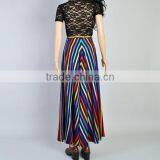 Fashion Summer High Waist Rainbow Color Viscose Chevron Stripe Maxi Skirt thumbnail-4