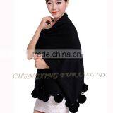 CX-B-P-42C Fur Ball Fashion Women Pashmina Wide Shawl thumbnail-1