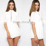 High Neck Lace Zipper Back White Short Jumpsuits Women Chiffon Playsuit thumbnail-3