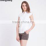 High Quality Blouse 100% Linen Shirts for Women Wholesale Short-sleeved Linen Shirt in Guangzhou thumbnail-2