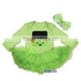 Baby Lime Green Frankenstein Long Sleeves Jumpsuit Bodysuit Pettiskirt and Headband NB-18M thumbnail-1