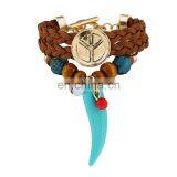 Fasion Caribbean Bead Horn Ethnic Hand-weaved Leather Charm Bracelet