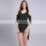 Women Off The Shoulder Long T-Shirt Wholesale Design Irregular Hem Blank T-Shirt thumbnail-5