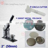 Free Shipping 2-1/5" 50mm Badge Button Machine +Circle Cutter+300 Sets Metal Pinback Supplies