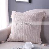 Solid Color Knit Square Cushion Cover Tassel Pillowcase thumbnail-3