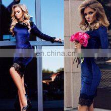 Velvet Dress Women Long Sleeve Lace Patchwork Party Dresses Elegant Bodycon Office Dress thumbnail-1