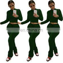 2021 New Design Solid Color Women Hoodies 2 Piece Jogger Sweatsuit Set thumbnail-5