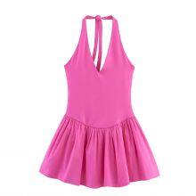 2025 New European and American Fashion Hanging Neck Collar Splicing Dress thumbnail-5