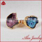 Fashion Vintage Antique Ajustable Golden Plated Druzy Geode Agate Statement Wide Ring thumbnail-1