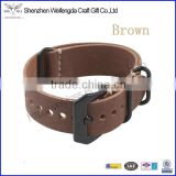 cowhide genuine leather watch strap with black stainless steel buckle brown