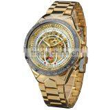2016 New Hot Sale Skeleton Hollow Fashion Mechanical Self Wind Men Luury Male Business Gold Stainless Steel Strap Wrist Watch thumbnail-1