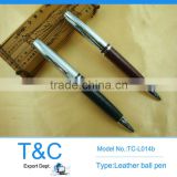 TC-L014b spray silver metal ball pen with no stitching leather