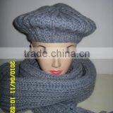 100%Acrylic Chunky Knitted Winter Beret Hat Scarf Set