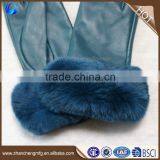 Funky Women Genuine Sheep Leather Hand Gloves With Rabbit Fur Cuff thumbnail-2