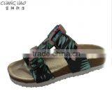 2016 Women Cork Slipper New Design Black Ground Has Flower Printed With Hasps Cheap Simple Fashion Cork Slipper