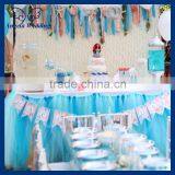 SK005C New Arrival Gorgeous Ruffled Bridal Ruffled Wedding Baby Blue Soft Net Tulle Table Skirting thumbnail-1