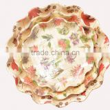 Color Picture Wave Lace Edge Bamboo Woven Wooden Veneer Serving Plate and Bowl Set for Bar Club and Event