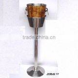 Steel Wine Cooler on Stand With Mosaic of Bone in Antique Finish thumbnail-1