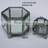 Hexagon Glass Jewellery boxes with brass fittings in polished finish