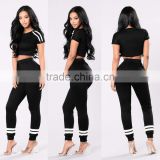 Custom Matching Tops And Pants, Cuffed Sleeves Shoulder Stripe Detail Cropped Top Matching Shirt And Pants