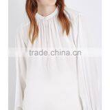 Wholesale Women Fashion Band Collar Long Sleeves White Pleated Silk Crepe De Chine Blouse(DQE0156T) thumbnail-5