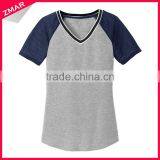 Wholesale Raglan Sleeve Slim Fit Women 100% Polyester V-neck T-shirt thumbnail-1