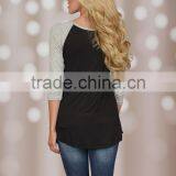 European and American Style Women's Christmas Theme Raglan 3/4 Sleeve Curved/rounded Hem t Shirt thumbnail-4