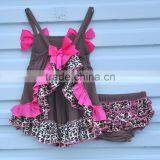 2016 Fashion Wholesale Clothes Baby Girls Lace Trimmings Boutique Outfits Sleeveless Bow Cotton Romper Sets thumbnail-4