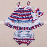 2016 3 PCS Ruffled Flower Baby Rompers Girl Baby Costumes Set Kids Jumpsuit Cotton Chevron Romper Photo Props With Bow Headband thumbnail-1